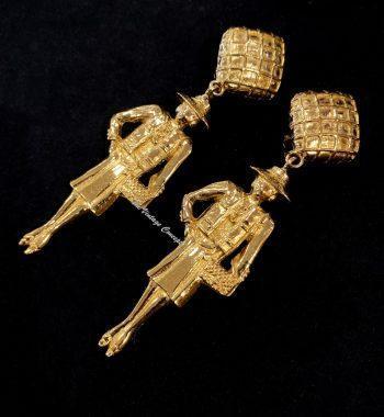 Chanel Gold Tone Coco Chanel Dangle Clip Earrings from 1980's