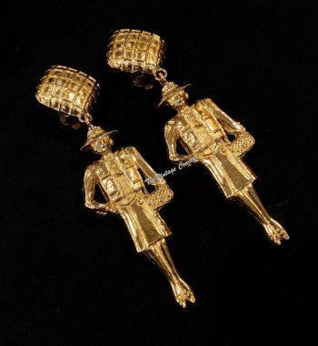 Chanel Gold Tone Coco Chanel Dangle Clip Earrings from 1980's - The Vintage Concept
