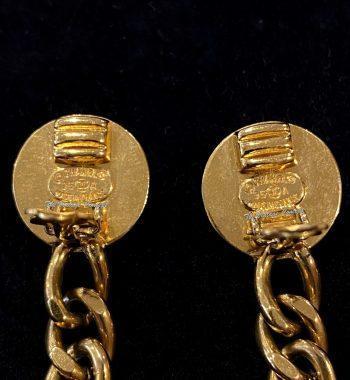 Chanel Gold Tone Chain Dangle Turn Lock CC Logo Clip Earrings 96A - The Vintage Concept