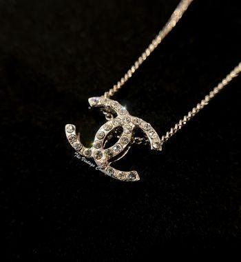 Chanel Silver Plated Rhinestone Small CC Logo Short Necklace 10A (SOLD) - The Vintage Concept