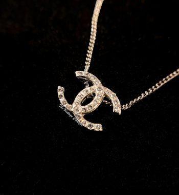 Chanel Silver Plated Rhinestone Small CC Logo Short Necklace 10A (SOLD) - The Vintage Concept