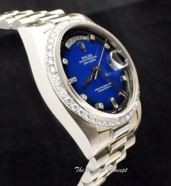 Rolex Day-Date 18K White Gold Ombre Vignette Blue Dial Factory Diamonds 18049 - The Vintage Concept