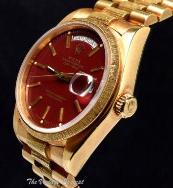 Rolex Day-Date 18K Yellow Gold Red Stella Oxblood Dial 18078 (SOLD) - The Vintage Concept