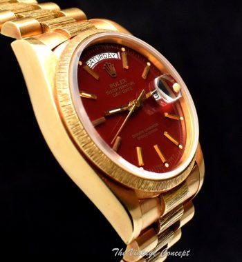 Rolex Day-Date 18K Yellow Gold Red Stella Oxblood Dial 18078 (SOLD) - The Vintage Concept