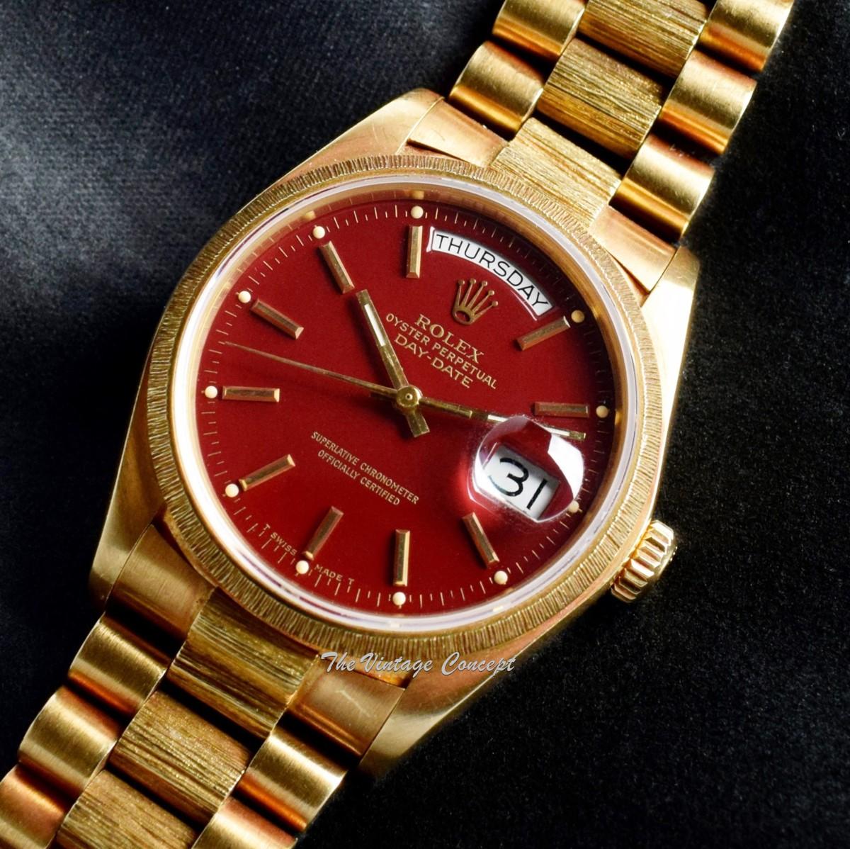 Rolex Day-Date 18K Yellow Gold Red Stella Oxblood Dial 18078 (SOLD ...