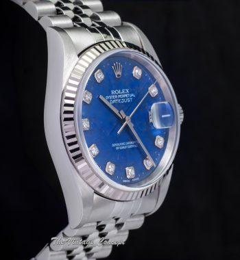 Rolex Steel Datejust Sodalite Natural Stone Dial w/ Diamond Indexes 16234 & Original Paper (SOLD) - The Vintage Concept