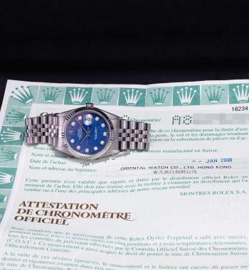 Rolex Steel Datejust Sodalite Natural Stone Dial w/ Diamond Indexes 16234 & Original Paper - The Vintage Concept