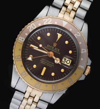 Rolex GMT-Master Two-Tone Yellow Gold & Steel Brown Nipple Dial 1675 w/ Original Paper & Purchase Invoice