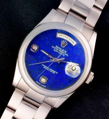 Rolex Day-Date 18K WG Lapis Dial Diamond Indexes 118209