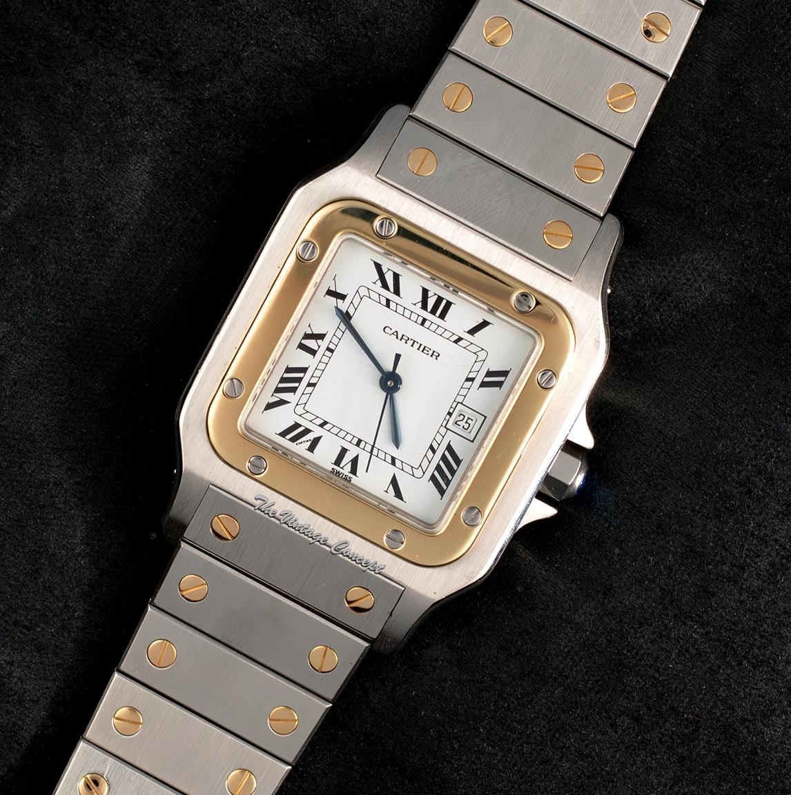 Cartier Large Two-Tone 18K Yellow Gold & Stainless Steel Santos Galbée 2961 Automatic Watch w/ Original Card