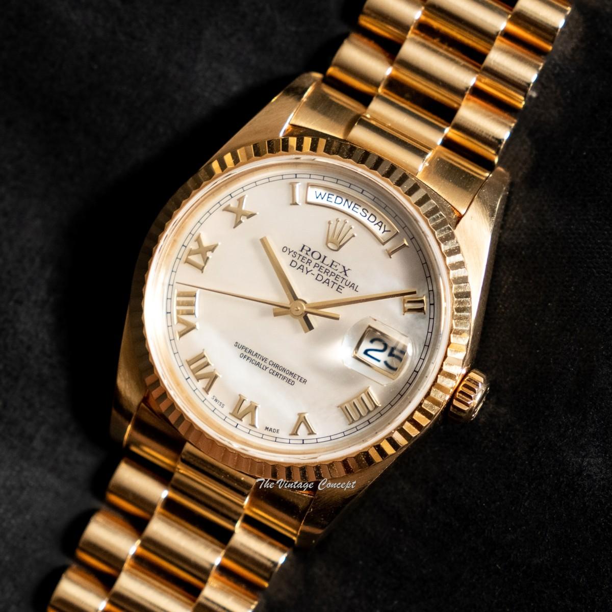Rolex Day-Date 18K Yellow Gold Mother of Pearl Roman Indexes 18238 (Box Set) (SOLD)