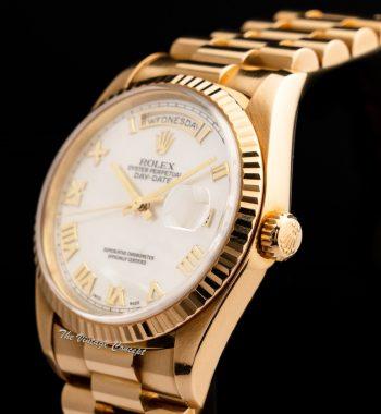 Rolex Day-Date 18K Yellow Gold Mother of Pearl Roman Indexes 18238 (Box Set) (SOLD) - The Vintage Concept