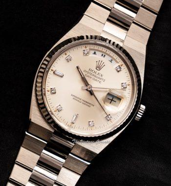 Rolex Day-Date Oysterquartz 18K White Gold Silver Dial Diamond Indexes 19019