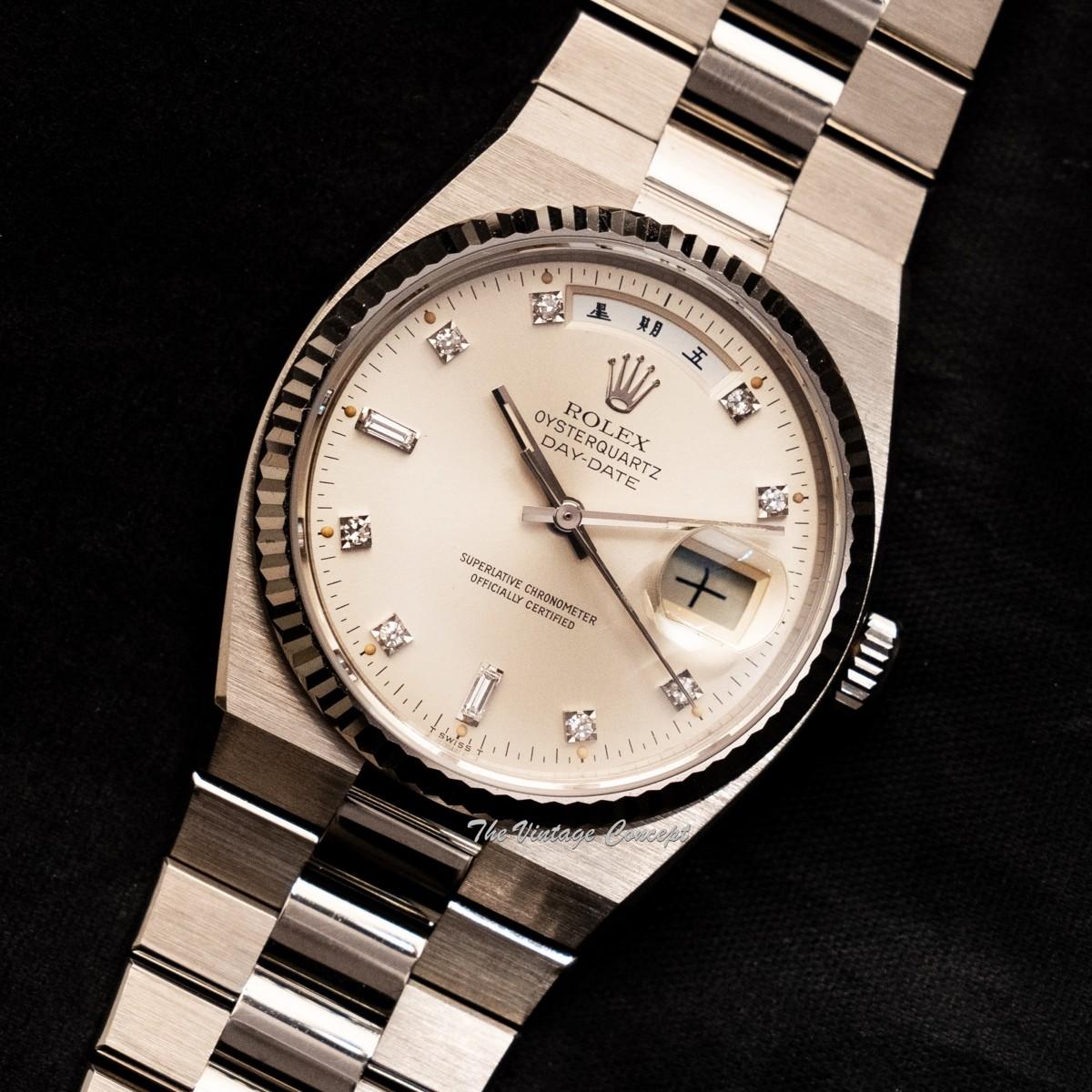 Rolex Day-Date Oysterquartz 18K White Gold Silver Dial Diamond Indexes 19019 (SOLD)
