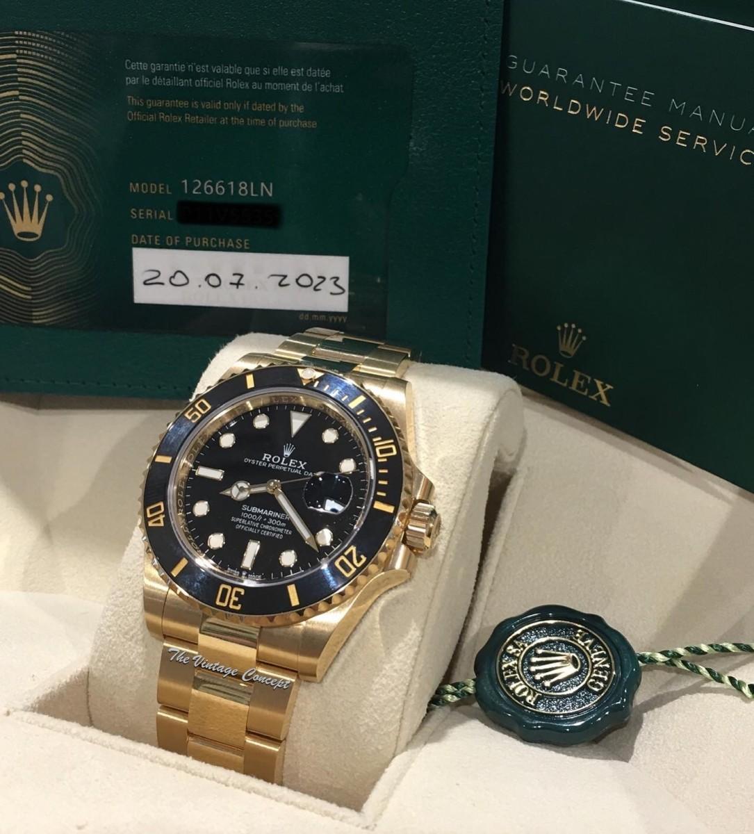 2023 Brand New Rolex Submariner 18K Yellow Gold Black Dial 126618LN (Full Set) (SOLD) - The Vintage Concept