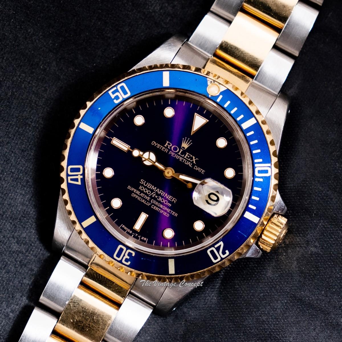 Rolex Submariner Yellow Gold & Steel Two-Tone Blue Purple Dial 16613 (SOLD)