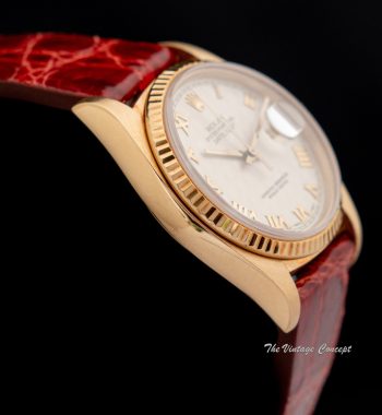 Rolex Datejust 18K Yellow Gold Pyramid Dial Roman Indexes 16018 - The Vintage Concept
