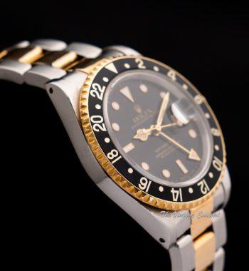 Rolex GMT-Master II Two-Tone Yellow Gold & Steel Black Dial 16713 w/ Original Paper (SOLD) - The Vintage Concept