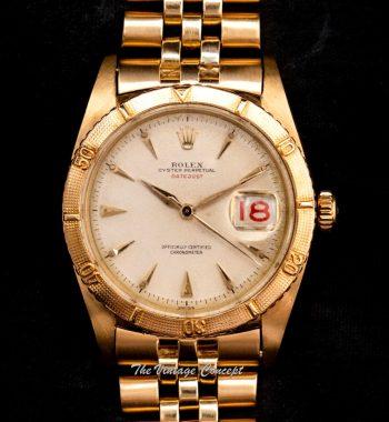 Rolex 18K YG Bubbleback Turn-O-Graph Red Datejust 6309 - The Vintage Concept