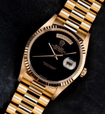 Rolex Day-Date 18K Yellow Gold Onyx Natural Stone Dial 18238 w/ Original Paper
