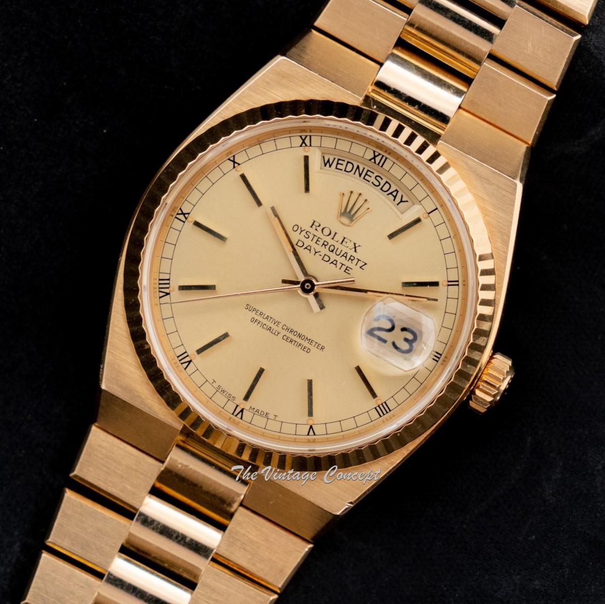 Rolex Day-Date 18K YG Yellow Gold Oysterquartz Gold Dial 19018