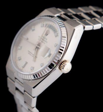 Rolex Day-Date 18K WG White Gold Oysterquartz Silver Dial Diamond Indexes 19019 (SOLD) - The Vintage Concept