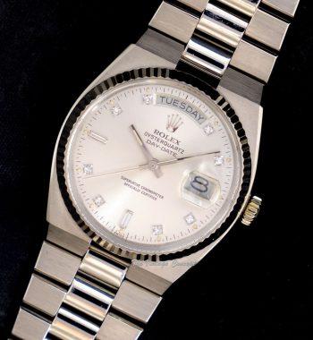 Rolex Day-Date 18K WG White Gold Oysterquartz Silver Dial Diamond Indexes 19019