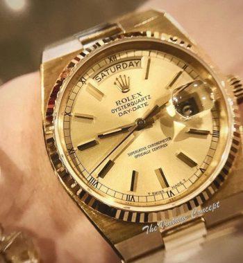 Rolex Day-Date 18K YG Yellow Gold Oysterquartz Gold Dial 19018 - The Vintage Concept