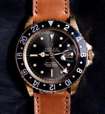 Rolex GMT-Master 18K Yellow Gold Black Grey Nipple Dial 1675 (SOLD) - The Vintage Concept