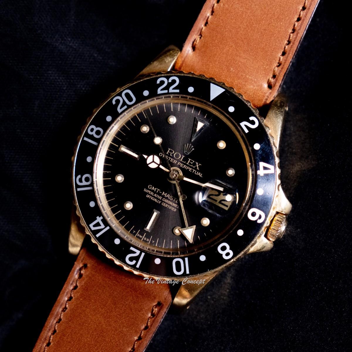 Rolex GMT-Master 18K Yellow Gold Black Grey Nipple Dial 1675 (SOLD)