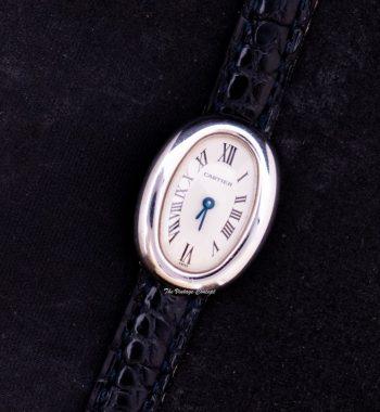 Cartier Lady Mini Baignoire 2369 18K White Gold Quartz w/ Leather Strap & Pin Set