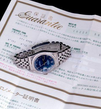 Rolex Steel Oyster Perpetual Datejust Blue Roman Indexes Dial 16220 w/ Original Paper - The Vintage Concept