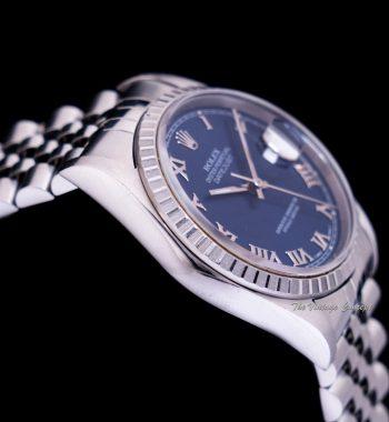 Rolex Steel Oyster Perpetual Datejust Blue Roman Indexes Dial 16220 w/ Original Paper - The Vintage Concept