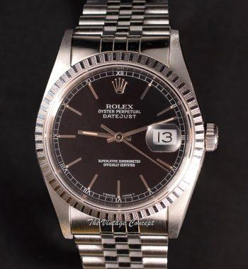 Rolex Steel Oyster Perpetual Datejust Black Dial 16220 w/ Original Paper & Tag (SOLD) - The Vintage Concept