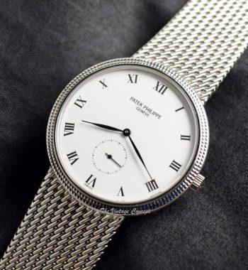 Patek Philippe 18K White Gold White Dial 3919/5 Manual Wind Bracelet Watch
