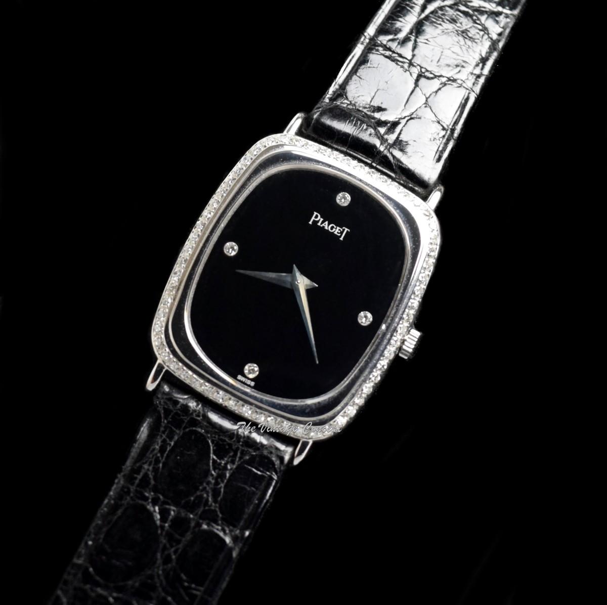 Piaget 18K WG Rectangular Onyx & Factory Diamond Dial 92510 Manual Wind Watch