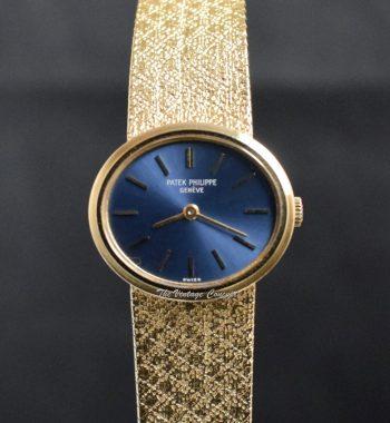 Patek Philippe Lady 18K YG Ellipse Blue Dial 3349 Manual Wind Watch (SOLD) - The Vintage Concept