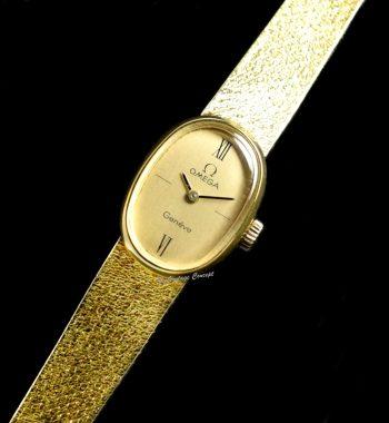 Omega Lady 18K Yellow Gold Oval Gold Dial Manual Wind Cocktail Watch - The Vintage Concept