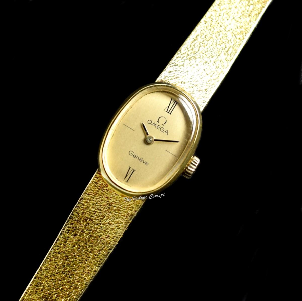 Omega Lady 18K Yellow Gold Oval Gold Dial Manual Wind Cocktail Watch  (SOLD)