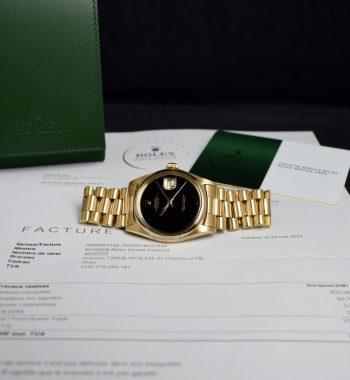 Rolex Datejust 18K Yellow Gold Onyx Dial 1600/8 w/ President Bracelet & Rolex Service Record (SOLD) - The Vintage Concept