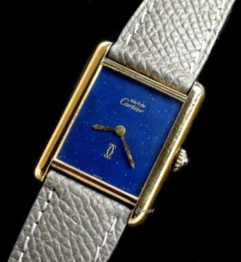 Vintage Cartier Gold Plated Must De Tank Blue Stardust Dial from 1980’s