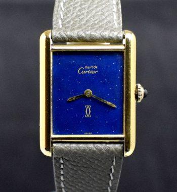 Vintage Cartier Gold Plated Must De Tank Blue Stardust Dial from 1980’s (SOLD) - The Vintage Concept