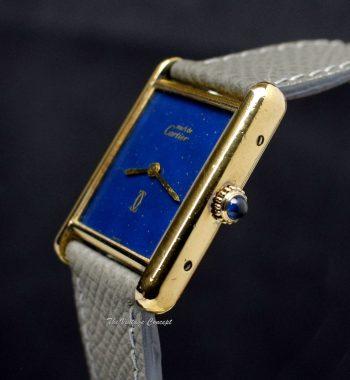 Vintage Cartier Gold Plated Must De Tank Blue Stardust Dial from 1980’s (SOLD) - The Vintage Concept