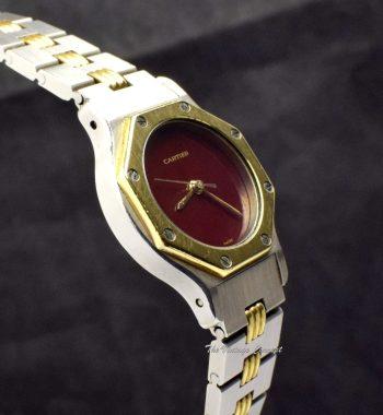 Cartier Ladies Santos Octagon 24mm Two-Tone 18K Yellow Gold & Stainless Steel Burgundy Dial Automatic 0907 - The Vintage Concept