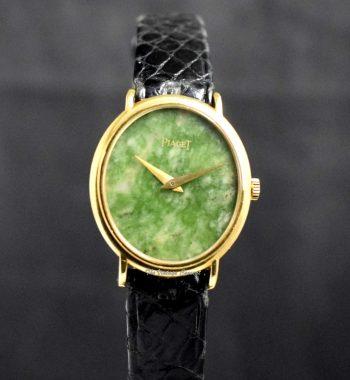 Piaget 18K Yellow Gold Oval Lady Jade Dial 9822 Manual Wind Watch - The Vintage Concept