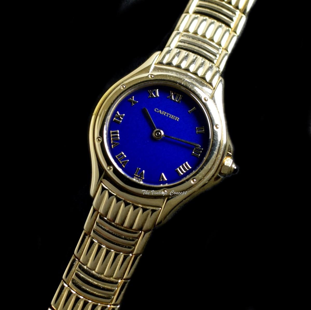 Cartier 18K YG Quartz Cougar 11701 Blue Dial with Roman Indexes Ladies Watch