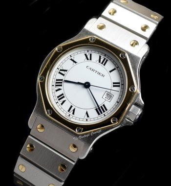 Cartier Two Tone 18K Yellow Gold & Stainless Steel Santos Octagon Automatic 2966 w/ Service Paper