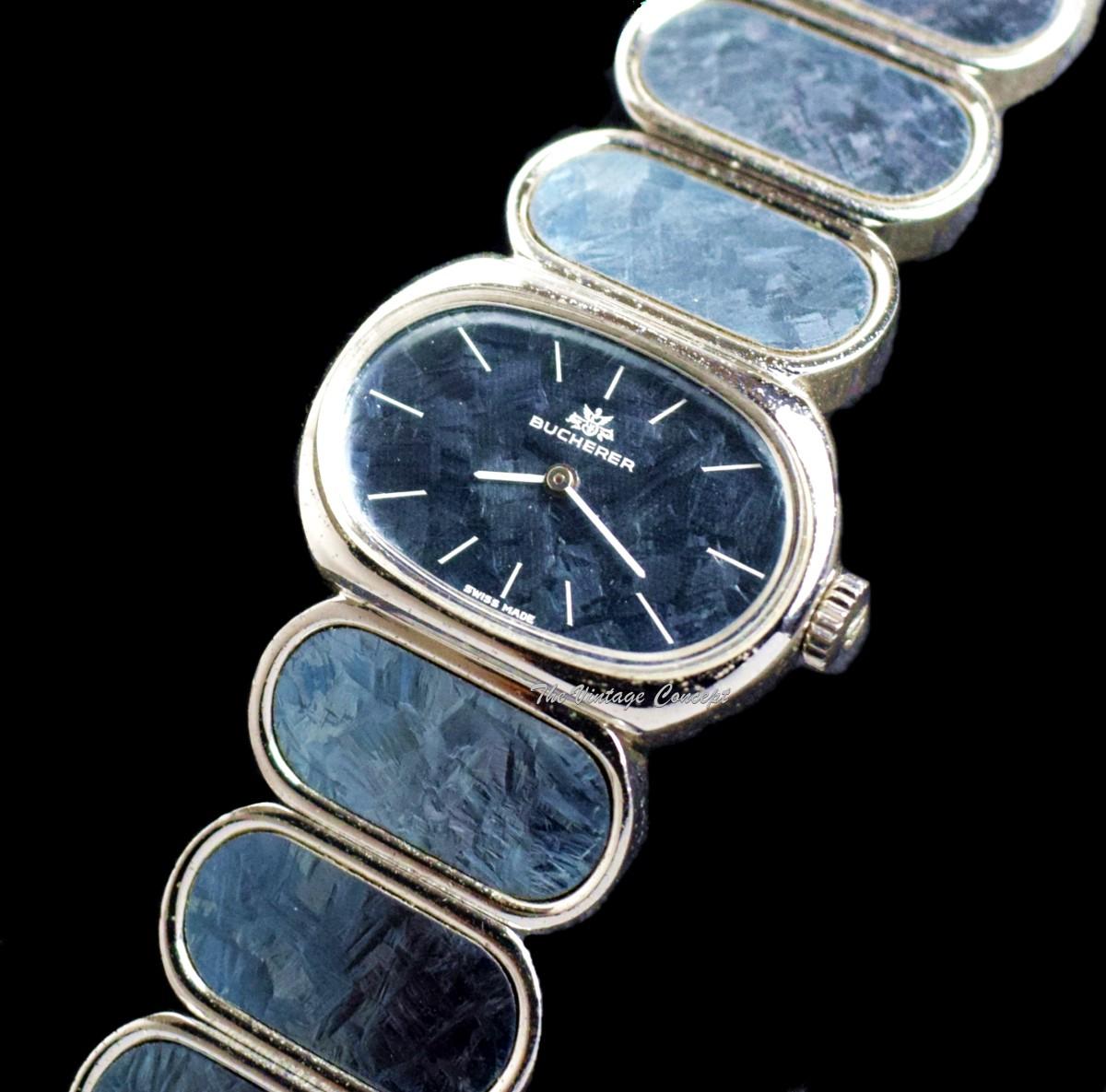 Bucherer Steel Blue Ironstone Manual Wind Fashion Cuff Bangle Bracelet Watch