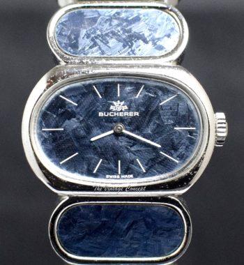 Bucherer Steel Blue Ironstone Manual Wind Fashion Cuff Bangle Bracelet Watch - The Vintage Concept