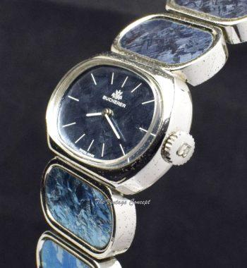 Bucherer Steel Blue Ironstone Manual Wind Fashion Cuff Bangle Bracelet Watch - The Vintage Concept